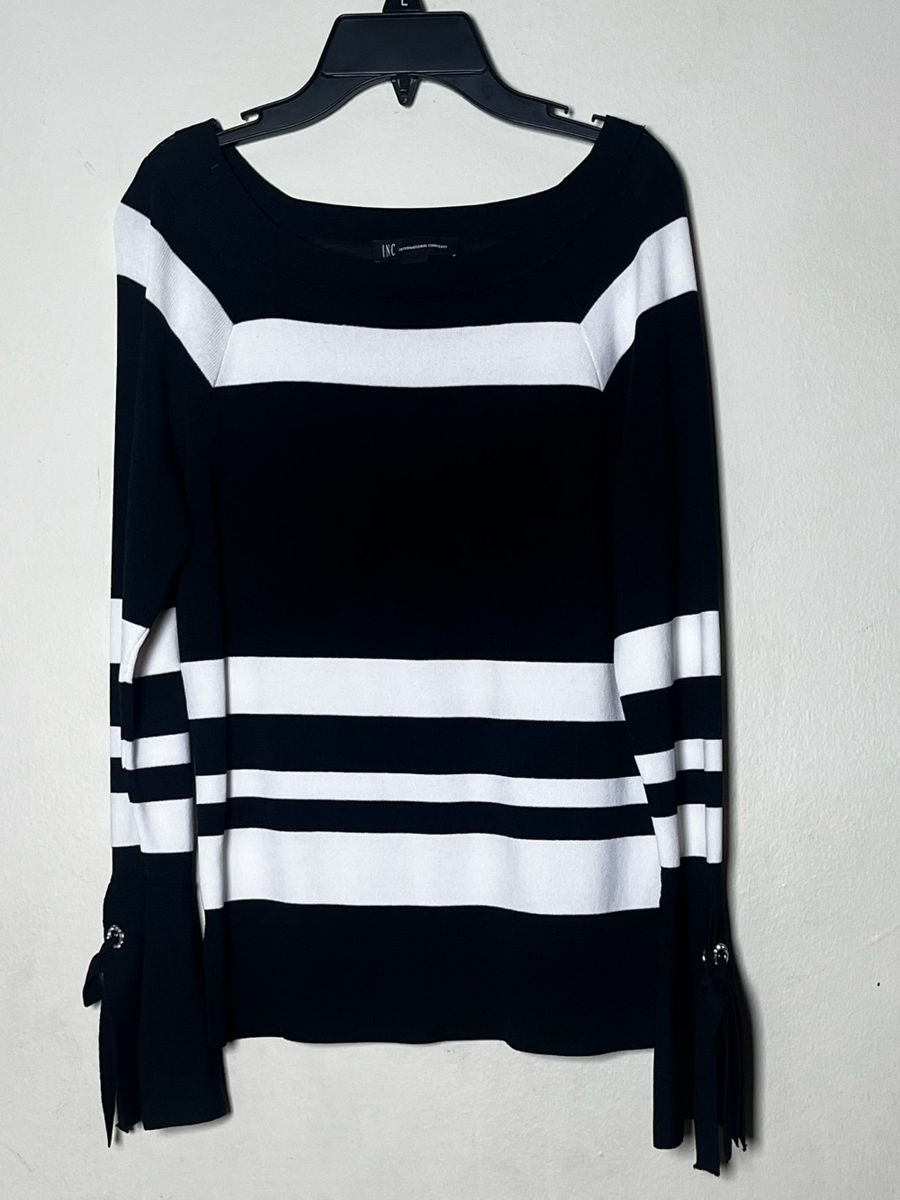 INC International Concepts Black and White Striped Scoop Neck Sweater